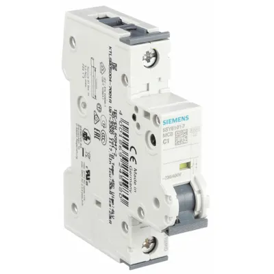 Siemens Supplementary Protector: 1 A Amps, 5kA at 230/400V AC, Screw Clamp, 5SY6 - C-Curve, 1-Pole UL1077 DIN Rail-Mount Supplementary Protectors