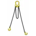 This adjustable-length double-leg chain sling features Grade-100 chain and a sling hook type for secure load handling. The 7/32 in chain trade size allows length adjustment for various lifting configurations. Typical applications include overhead lifting and rigging in industrial settings.