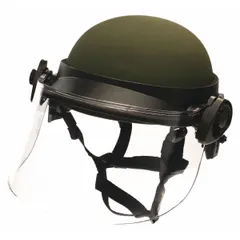 This riot face shield features a clear, hard-coated polycarbonate lens with a pivot design for easy positioning. It is ACH-compatible, allowing attachment to Advanced Combat Helmets. Suitable for law enforcement, security, and industrial applications requiring impact and chemical splash protection.