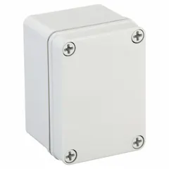 Non-metallic enclosure without openings, rated NEMA 4X for washdown and corrosion-resistant environments. Suitable for protecting controls in areas exposed to moisture and corrosive agents.