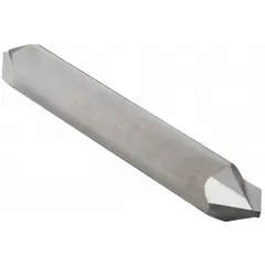 Double-end carbide chamfer mill with a 60° included angle, 2 flutes, 3/8" mill diameter, and 2-1/2" overall length. Designed for creating beveled edges, deburring, weld preparation, and countersinking in machining and metal fabrication applications.