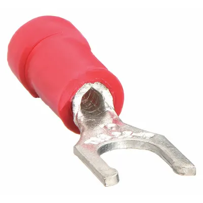 STA-KON Fork Terminals: Red, Vinyl, #6 Stud Size, 22 AWG – 16 AWG Wire Range, Locking Fork - Insulated Fork Terminals