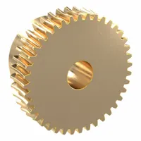Metric worm wheel with module m 0.5, 20° pressure angle, right-hand helix, and non-ground tooth finish. Made of aluminum bronze for wear resistance. Used in power transmission systems such as conveyors and indexing tables requiring a 40:1 reduction ratio