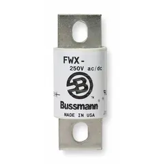 Fast-acting bolt-on fuse rated 100 A at 250 V AC and 250 V DC. Part of the FWX series, designed for overcurrent protection in power electronic circuits such as rectifiers, inverters, and drives.