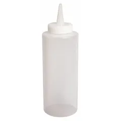 This clear squeeze bottle from CRESTWARE has an 8 fl oz capacity, a 2 in opening diameter, and a 7 1/4 in overall height. It is not dishwasher safe. Commonly used for dispensing liquids such as condiments, oils, cleaning solutions, or solvents in food service, laboratory, and workshop settings.