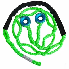 Polyester rope sling with fixed ring-to-ring configuration. Rope diameter 3/4 in, length 10 ft, working load limit 3,780 lb. Green color. Used for lifting and rigging in industrial material handling applications.