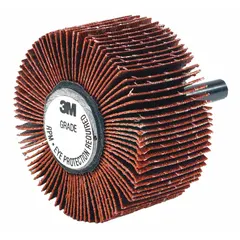 Ceramic abrasive flap wheel with 80 grit for grinding and finishing stainless steel and nickel alloys. Features a 2-inch diameter, 1-inch width, and 1/4-inch straight-shank arbor. Designed to reduce heat buildup during blending welds and removing imperfections on heat-sensitive metals.