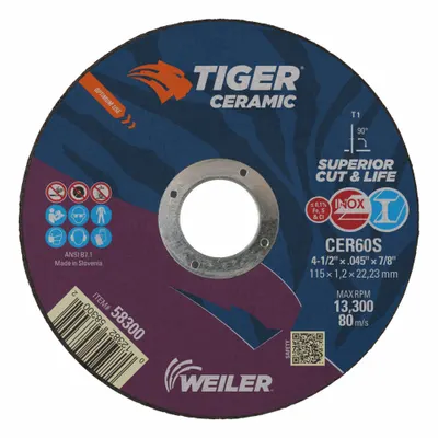 WEILER Tiger Ceramic Cool-Cutting Cut-Off Wheel for Carbon & - Cool-Cutting Cut-Off Wheels for Carbon & Stainless Steel
