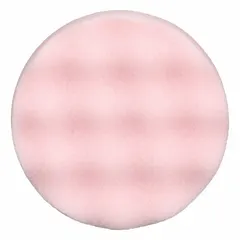 Pink waffle-textured foam pad with hook-and-loop backing for use with rotary buffers. Designed for extra fine finishing on painted surfaces.