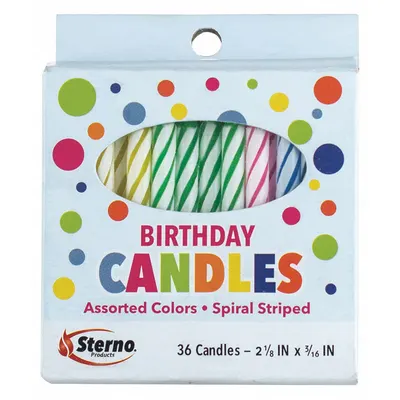 STERNO Birthday Candles, Assorted Colors, White Light, 2 1/4 in H x 2 1/4 in W - Candles & Votives