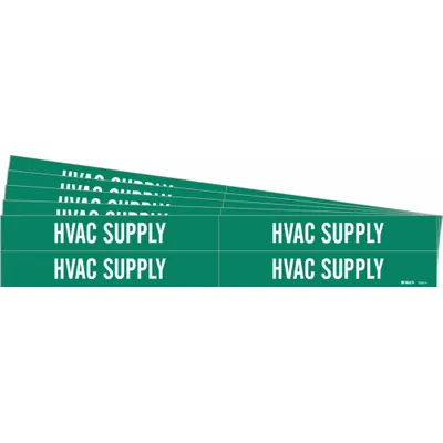 BRADY Pipe Marker: HVAC Supply, Green, White, Fits 3/4 to 2 3/8 in Pipe O.D. - HVAC Supply Adhesive Pipe Markers