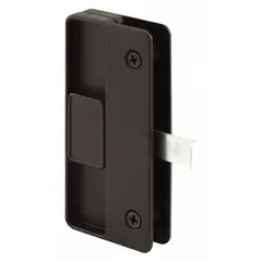 This sliding handle and latch kit provides the latch and pull components for operating a sliding screen door. The black, unfinished hardware has an overall height of 4 1/8 inches and an overall length of 3/8 inches. Suitable for replacement or maintenance of sliding screen door mechanisms in residential or light-commercial entryways.