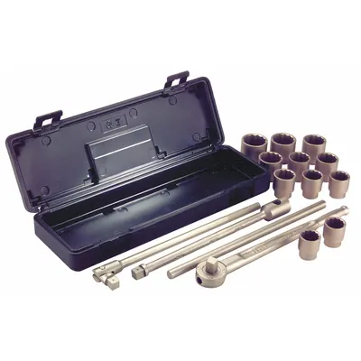 AMPCO Socket Wrench Set: Non-Magnetic/Non-Sparking, 3/4 in Drive Size, 15 Pieces - SAE Non-Sparking Socket Sets with Drive Tools