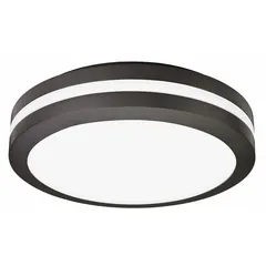 LED low-profile fixture delivering 1,077 lumens at 4000K with Type V distribution. Operates on 120V AC at 16.6 W. Bronze finish. Suitable for parking garages, covered walkways, and canopy applications.
