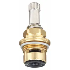 This brass stem is a disc faucet cartridge component designed for hot water applications in Price Pfister AB1953 Series fixtures. It features a chrome finish and ceramic disc construction. Used to replace worn stems in faucets to restore proper flow control.