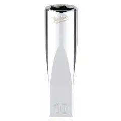 This 6-point deep socket with a 1/4 in drive and 10 mm size is designed for fastening or loosening metric hex fasteners in recessed or hard-to-reach areas. The chrome finish provides corrosion resistance, and the anti-roll hex shape prevents the socket from rolling away on sloped surfaces.