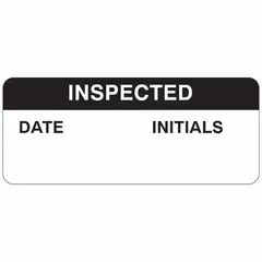 Black/white rectangular matte polyester label measuring 1 1/2 in wide by 5/8 in high. Smear-resistant for indoor use. Supplied in a pack of 364. Commonly used for facility inspection and identification tasks such as marking equipment status or maintenance schedules.