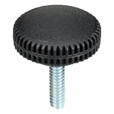 INNOVATIVE COMPONENTS Hand Knob: Knurled, Plastic w/ Steel Thread, #10-24 Thread, 0.75 in Thread Lg - Knurled Knobs with Threaded Stud