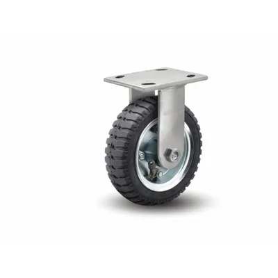 ALBION Plate Caster: Rigid, 8 in Wheel Dia., 2 1/2 in Wheel Wd, 9 1/2 in Mounting Ht - Plate Casters with Pneumatic Wheels
