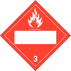 DOT placard for identifying containers holding Class 3 flammable liquids during transport. Measures 10 3/4 in x 10 3/4 in and displays the hazard class number 3. Suitable for use on drums, totes, and other industrial shipping containers.