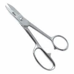 These 7-inch all-metal scissors feature a straight, pointed steel blade with a silver finish and straight handle. Designed for general cutting tasks such as fabric, paper, and light materials in upholstery and similar applications.