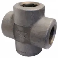Steel threaded cross fitting rated Class 6000, with four 1/2-inch connections and a 3-inch length. Used in high-pressure industrial piping systems to split flow in four directions