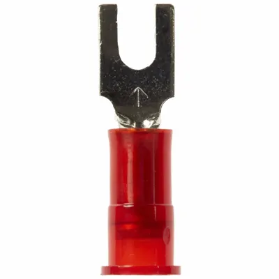 3M Fork Terminals: Red, Nylon, #4 Stud Size, 22 AWG – 18 AWG Wire Range - Insulated Fork Terminals