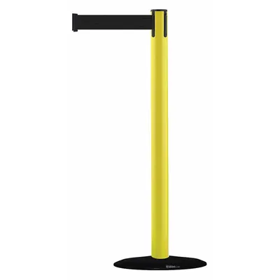 TENSABARRIER Barrier Post with Belt: Black, No Pattern, No Legend, 7 1/2 ft Belt Lg - Solid-Color Retractable Belt Post Barriers