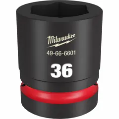 This 1-inch drive impact socket features a 36 mm metric, 6-point standard profile with friction retention. The black phosphate finish provides corrosion resistance for heavy-duty fastening and loosening of nuts and bolts in industrial maintenance, construction, and equipment assembly.
