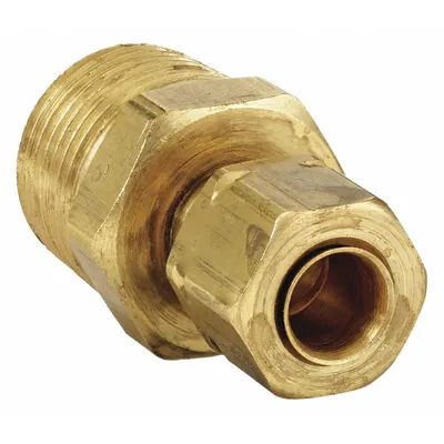 PARKER Compression Fitting Adapter: 5/16 in OD x 1/8 in Pipe Fitting Size, Compression x MNPT - Self-Aligning Brass Compression Fittings