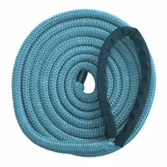 Fixed-length polyester rope sling with 1/2 in diameter, 10 ft length, and 1,418 lb working load limit. Blue color. Used for lifting and rigging applications requiring a non-adjustable sling, such as general industrial hoisting, construction, and maintenance tasks.