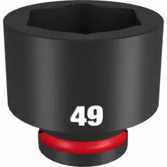 This 3/4" drive impact socket is designed for heavy-duty fastening tasks. It features a 49 mm metric size with a 6-point configuration and a black phosphate finish. Suitable for industrial bolting applications such as machining, material handling, and power transmission.