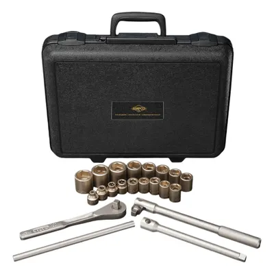 AMPCO Socket Wrench Set: Non-Magnetic/Non-Sparking, 1/4 in Drive Size, 15 Pieces - Metric Non-Sparking Socket Sets with Drive Tools