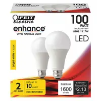 FEIT ELECTRIC Compact LED Bulb: Medium Screw (E26), LED, (A) Classic, A19, 16.5 W Watt, 3000K (MPN OM100/930CA10K/2)