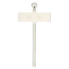 Natural nylon vertical flag cable tie with a marking pad measuring 1 in x 5/16 in. Designed for perpendicular flag-style identification of wire bundles up to 1/16 in diameter. Suitable for indoor use in control panels, data centers, and electrical installations. Supplied in a 100-pack.
