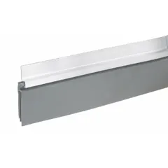 This door sweep seals the gap beneath doors to block drafts, dust, and insects. It features a single-fin insert design with an aluminum body and vinyl fin. Suitable for residential and light commercial applications.