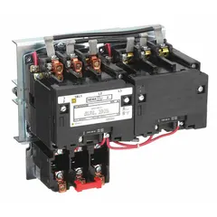 Three-phase reversing starter for forward/reverse motor control in industrial applications such as conveyors, hoists, and pumps. NEMA Size 2 rated 45 A, 3 poles, with 120V AC coil. Screw clamp terminals; requires 3 melting alloy thermal units (not included). No auxiliary contacts, pilot light, or operator controls.
