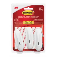 COMMAND Hook: 5 lb Wt Capacity, 1 Points per Hook, White, 4 1/8 in Overall Ht, 3 PK (MPN 17069-3ES)