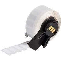 Pre-Cut Label Stock Roll: 9/32 in x 1/2 in, 1/2 in x 9/32 in, Polyester, White (Gloss) (MPN M6-6-473)