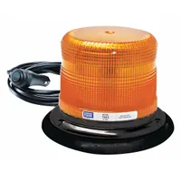 Round amber LED beacon with 11 flash patterns, rated SAE Class 1. Operates on 12-24V DC and includes both magnet and suction mounts with lighter plug connection. Overall height 4 7/8 in. Suitable for warning and visibility on service, tow, and construction vehicles
