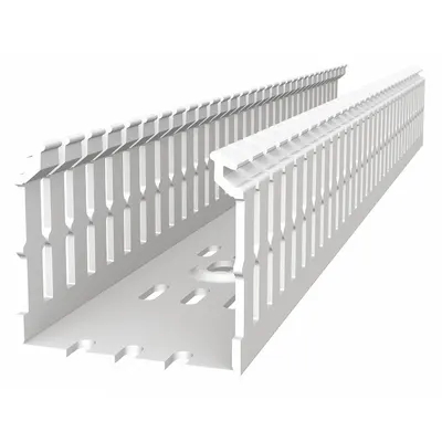 THOMAS & BETTS Wiring Duct: 1 in Nom Wd, 3.5 in Slot Ht, 4 in Nom Ht, 0.3 in Slot Wd, PVC - Screw-Mount Slotted Wiring Ducts & Snap-On Covers