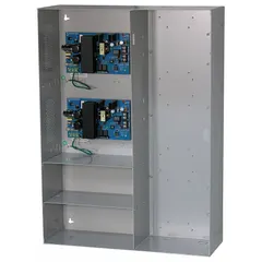 The ALTRONIX MAXIMAL11E is a regulated power supply board housed in a steel enclosure. It converts 115V AC input to dual DC outputs: 12VDC at 3.5A and 24VDC at 3A, with a maximum total output of 7A. Suitable for powering access control systems, security equipment, and industrial control panels requiring reliable DC power.