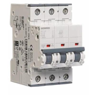 Siemens Supplementary Protector: 32 A Amps, 72V DC, 10kA at 400V AC, Screw Clamp - C-Curve, 3-Pole UL1077 DIN Rail-Mount Supplementary Protectors