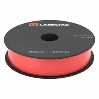 Continuous label roll for thermal transfer printing, compatible with LabelTac Pro X printers. Made of red gloss vinyl, rated for indoor and outdoor use. Suitable for facility marking, hazard warnings, and pipe labeling in industrial environments