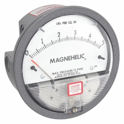 Dwyer Differential Pressure Gauge: Back/Single-Side, 1/8 in NPT Female, 2000 - Low Operating Pressure Differential Gauges