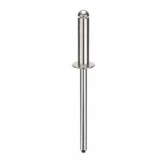 Open-end domed-head blind rivet with 0.153-inch diameter and 2-inch overall length (21/32-inch body length). Supplied in a 500-pack. Used for fastening materials where only one side is accessible, common in metal fabrication, automotive assembly, and HVAC ductwork.