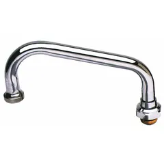 Double-bend swivel spout made of brass with chrome finish. Includes nozzle and delivers laminar flow at 26.3 gpm. Suitable for commercial faucet applications requiring high flow rates.