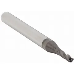 This solid carbide ball end mill features a TiCN coating for enhanced wear resistance and a 3-flute design for efficient chip evacuation. With a 7/64" cutting diameter, 3/8" length of cut, and 1-1/2" overall length, it is suited for general-purpose milling operations including 3D contouring, slotting, and profiling in materials such as steels and cast irons.