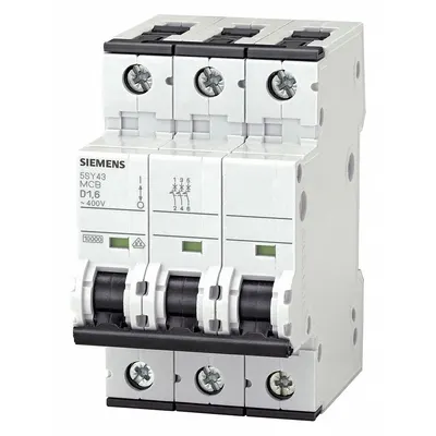 Siemens Supplementary Protector: 40 A Amps, 72V DC, 10kA at 400V AC, Screw Clamp - A-Curve, 3-Pole UL1077 DIN Rail-Mount Supplementary Protectors