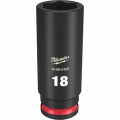This 3/8" drive deep impact socket features an 18 mm metric, 6-point design for use with impact wrenches and drivers. The black phosphate finish and friction retention system provide secure fit and corrosion resistance. Suitable for fastening and loosening hex-head bolts and nuts in automotive, construction, and industrial maintenance applications.